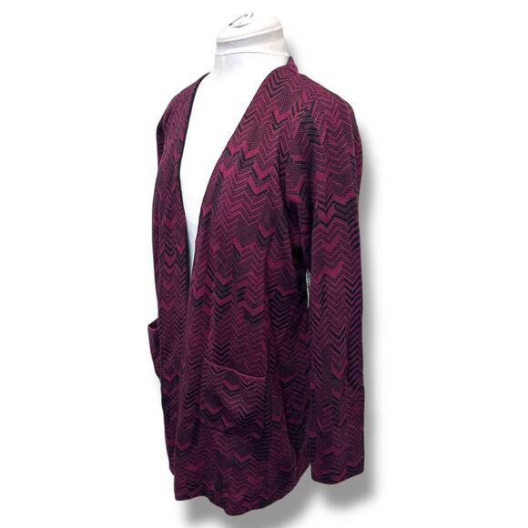 Simply Emma Women’s Jacquard Open Front Longline Cardigan, Burgundy, size 2X - Picture 2 of 10